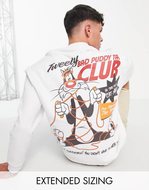 ASOS DESIGN oversized crew sweat with Looney Tunes prints in white