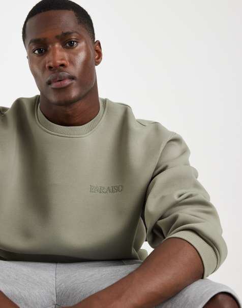 ASOS DESIGN oversized crew sweatshirt with print in khaki scuba-style fabric - view 1