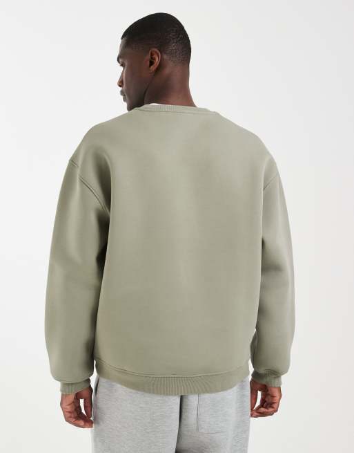ASOS DESIGN oversized crew sweatshirt with print in khaki scuba-style fabric, 3 of 5
