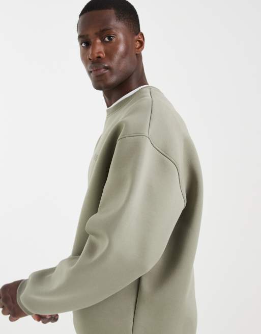 ASOS DESIGN oversized crew sweatshirt with print in khaki scuba-style fabric, 5 of 5