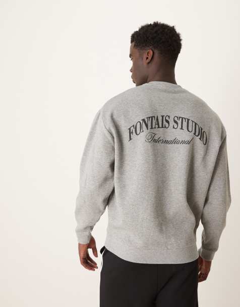 ASOS DESIGN oversized crew with chest and back print in gray heather - view 1