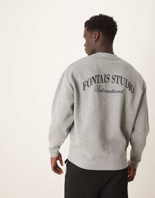 ASOS DESIGN oversized crew with chest and back print in gray heather
