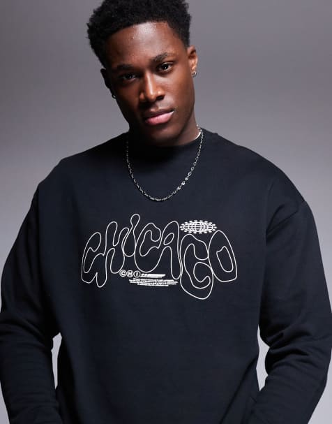 ASOS DESIGN oversized crew with city print in black - view 1