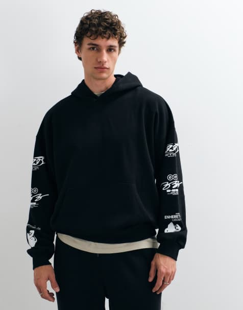 ASOS DESIGN oversized crew with piping and print in charcoal - view 1