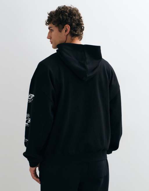 ASOS DESIGN oversized crew with piping and print in charcoal, 2 of 9
