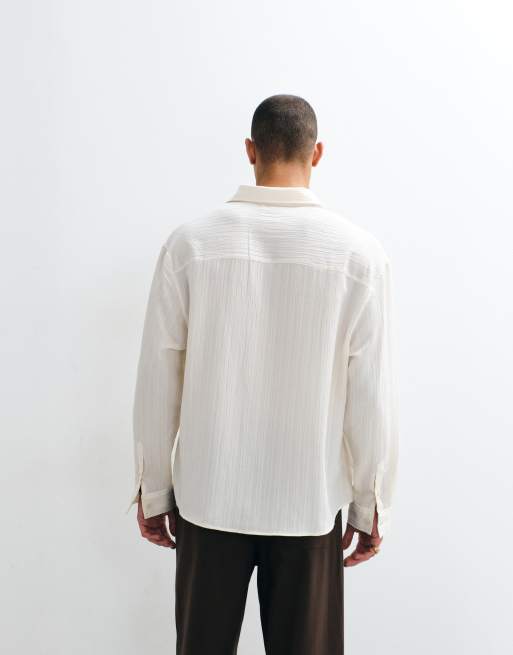 ASOS DESIGN oversized crinkle textured shirt in ecru, 4 of 5