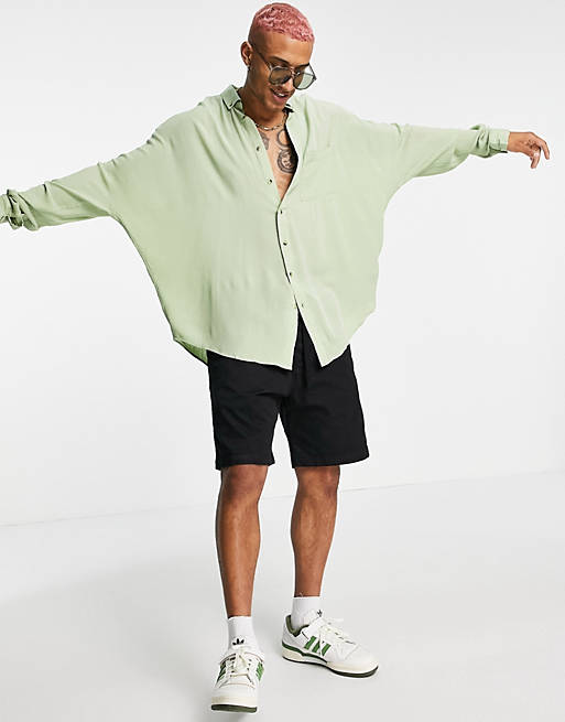 ASOS DESIGN oversized crinkle viscose shirt in sage green