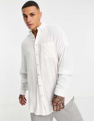 Crinkle White Oversized Linen Shirt –