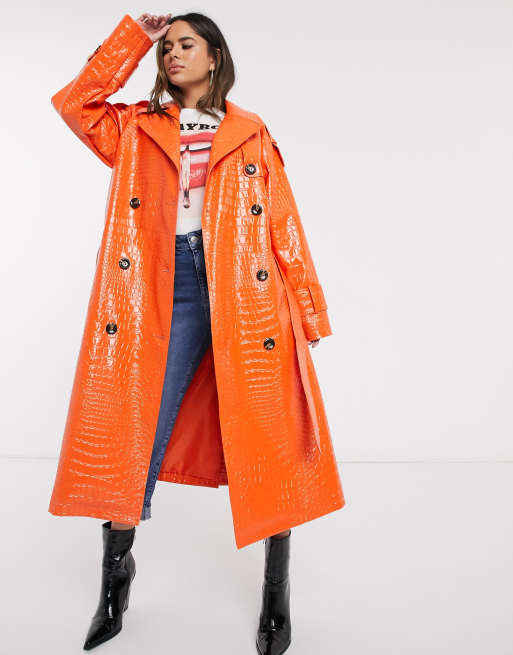 ASOS Oversized Croc Trench Coat in Orange