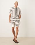 [ASOS DESIGN] ASOS DESIGN oversized crochet knitted shorts with stripe pattern in brown and ecru (part of a set) XS BROWN