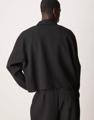 ASOS DESIGN – Svart, plisserad, kort skjorta i oversize, del av set 