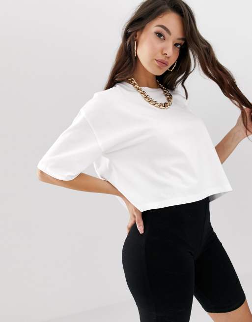 ASOS Loose Fit Crop Top With Raw Edge in White