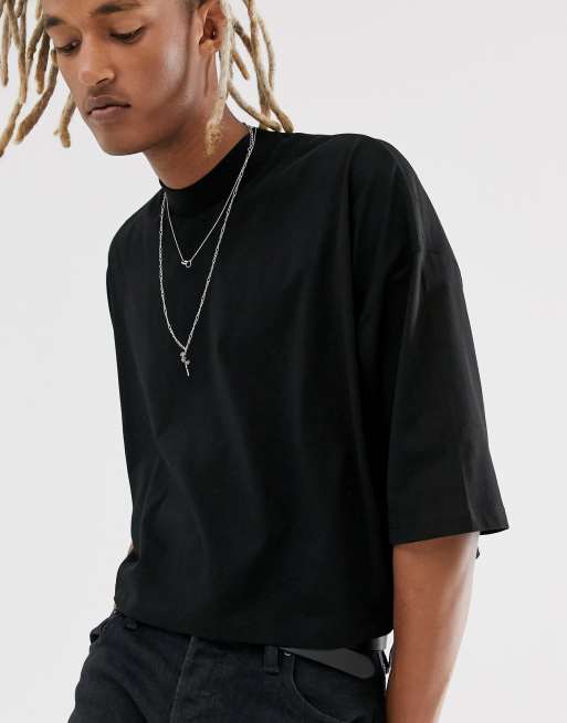 ASOS DESIGN oversized cropped t-shirt in black vinyl fabric