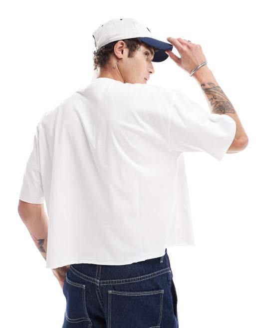 ASOS DESIGN oversized crop t-shirt with raw edge detail in white, 3 of 4