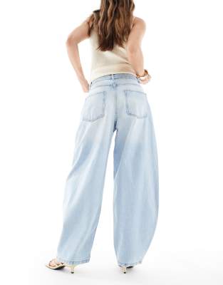 Asos Design Oversized Cropped Barrel Leg Jeans With Panels In Blue