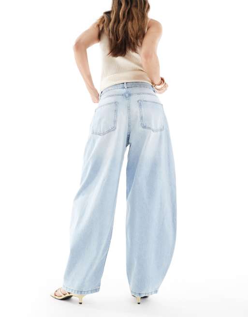 ASOS DESIGN oversized cropped barrel leg jeans with panels in authentic light wash