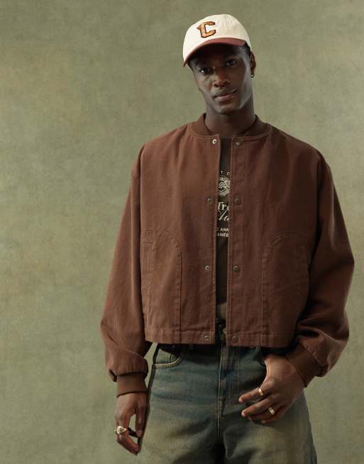 ASOS Design Oversized Cropped Bomber Jacket in Brown