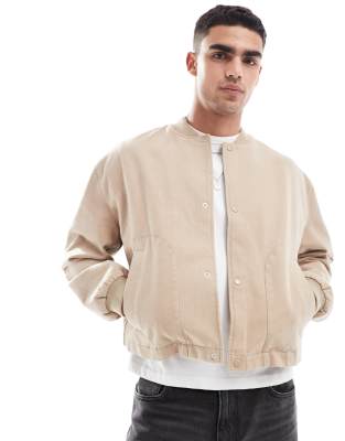 oversized cropped bomber jacket in stone-Brown