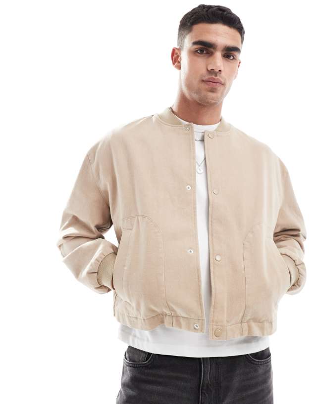 ASOS DESIGN - oversized cropped bomber jacket in stone