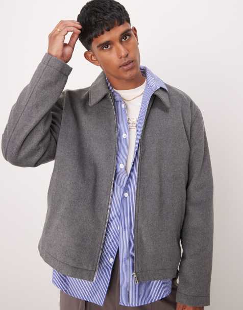 ASOS DESIGN oversized cropped coach wool look jacket in grey - view 1
