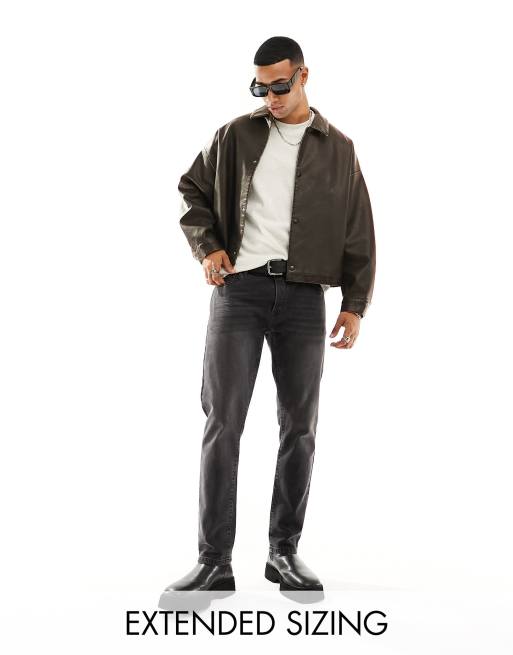ASOS DESIGN - Oversized cropped coachjack van imitatieleer in zwart