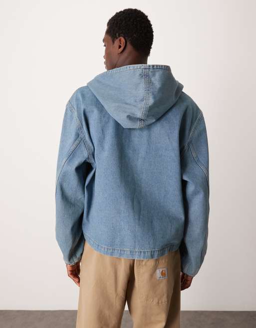 ASOS DESIGN - Oversized cropped denim jack met capuchon in middenblauwe wassing, 4 van 4