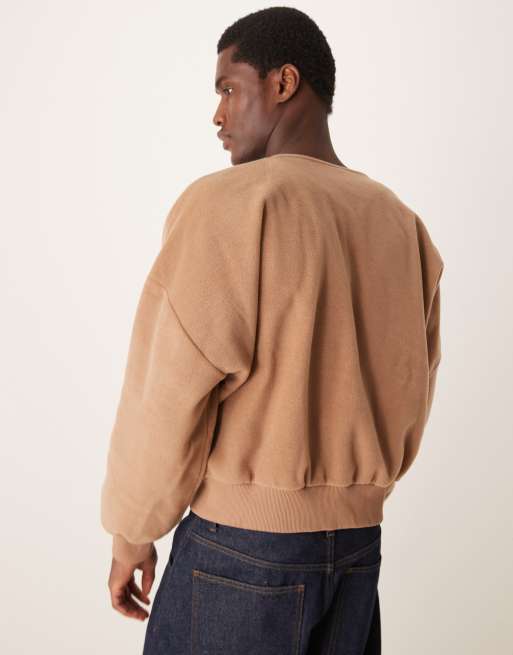ASOS DESIGN - Oversized cropped fleece vest met verlaagde schouders in beige, 4 van 4