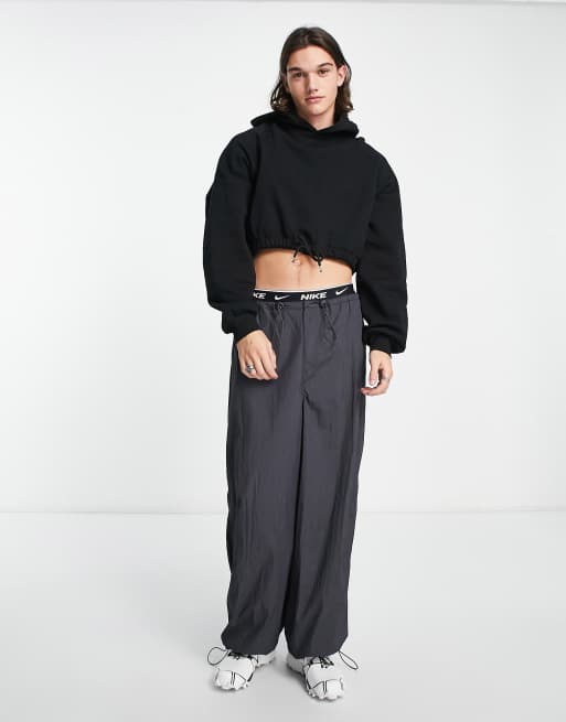 ASOS DESIGN oversized cropped half zip sweatshirt with toggles in black