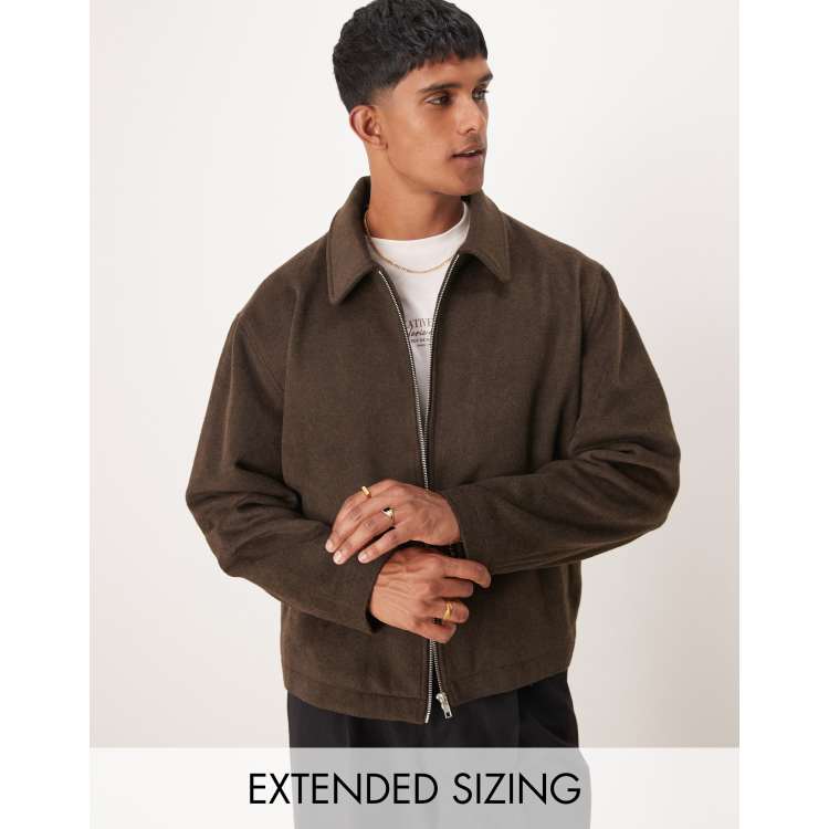 ASOS DESIGN oversized cropped harrington wool look jacket in brown ASOS