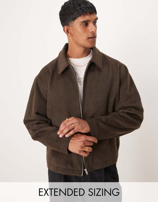 ASOS DESIGN oversized cropped harrington wool look jacket in brown