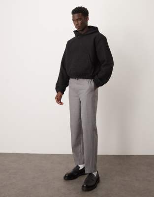Asos Design Oversized Cropped Heavyweight Hairy Knit Hoodie In Black