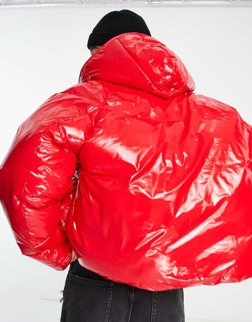 Asos high shine patent cheap puffer jacket