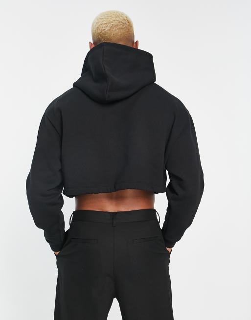 ASOS DESIGN oversized cropped hoodie in black with exaggerated