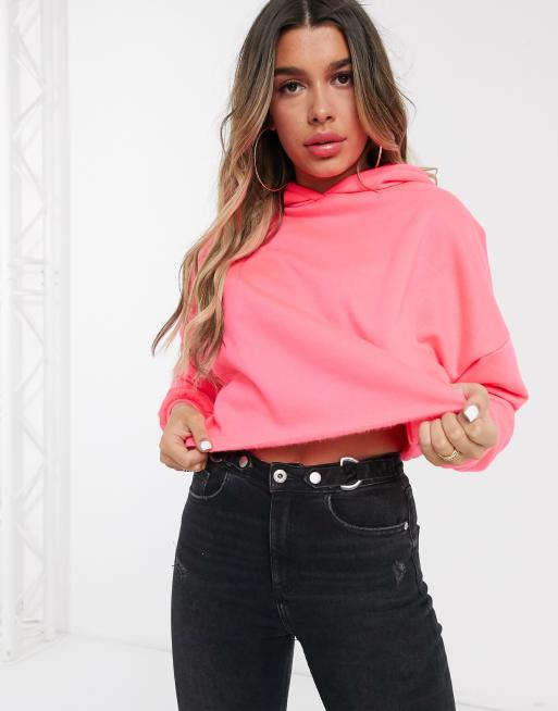 ASOS DESIGN oversized cropped hoodie in neon pink