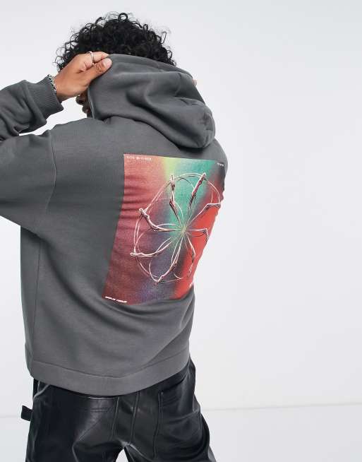 ASOS DESIGN - Oversized cropped hoodie met uitsnijding en print op de rug in grijs