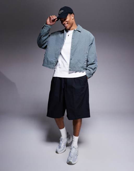ASOS DESIGN - Oversized cropped jack met contrasterende stiksels in groen met wassing