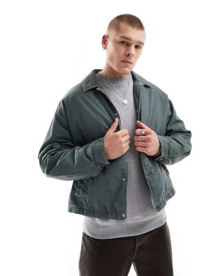 oversized cropped jacket with contrast stitch and wash in green