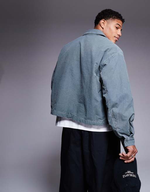 ASOS DESIGN oversized cropped jacket with contrast stitch