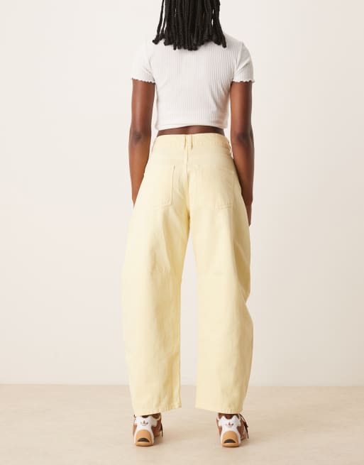 ASOS DESIGN - Oversized cropped jeans met wijde ronde pijpen en panelen in geel, 2 van 5