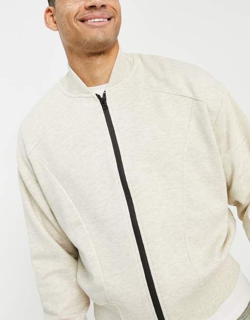 ASOS DESIGN - Oversized cropped jersey bomberjack in gemêleerd lichtgrijs