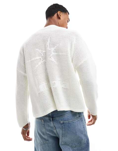 ASOS DESIGN oversized cropped knit sweater with back graphic in white - view 1