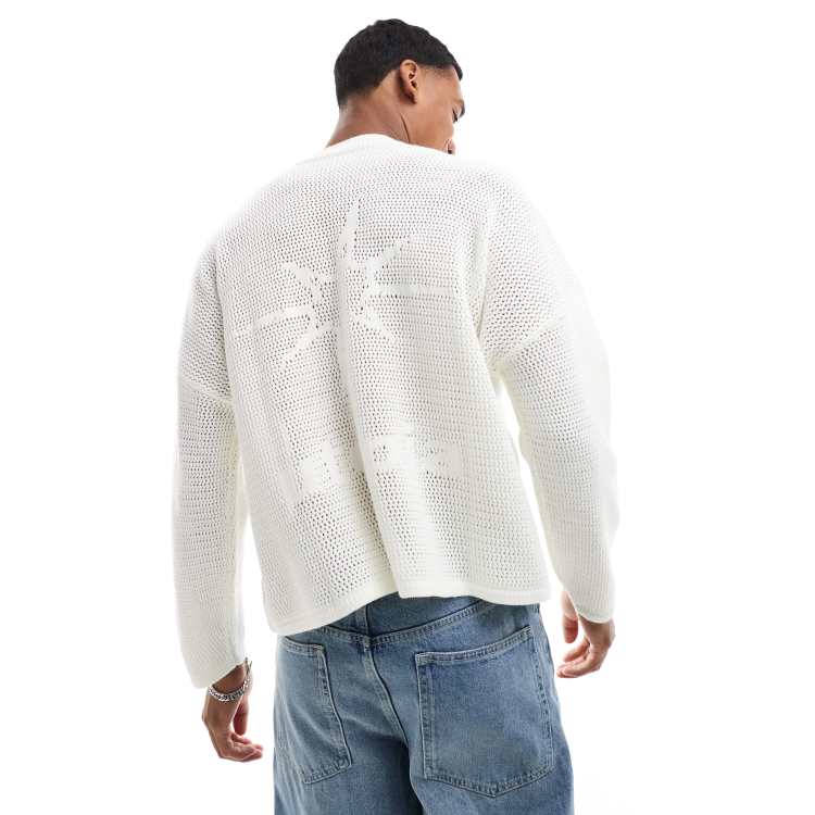 ASOS DESIGN oversized cropped knitted jumper with back graphic in white ASOS