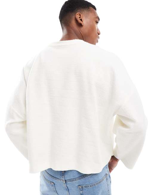 ASOS DESIGN oversized cropped lightweight sweatshirt in neppy neutral, 4 of 4