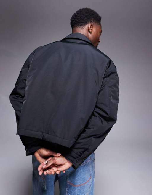 ASOS DESIGN oversized cropped midweight harrington jacket in black