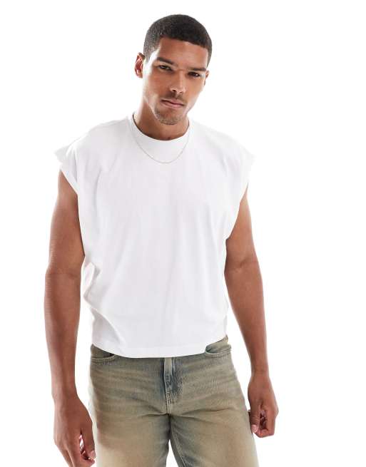ASOS DESIGN - Oversized cropped mouwloos T-shirt in wit