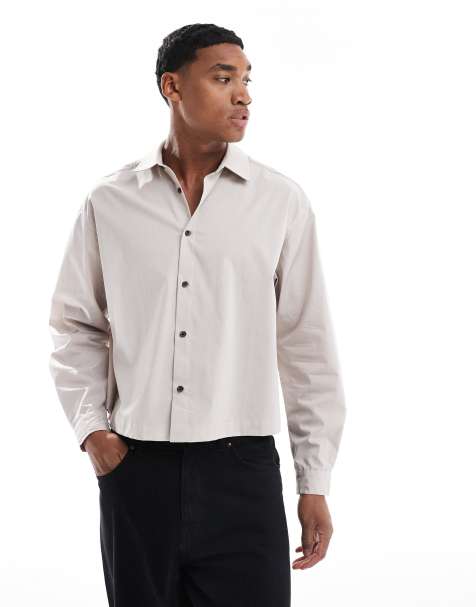 ASOS DESIGN oversized cropped poplin shirt in grey - view 1