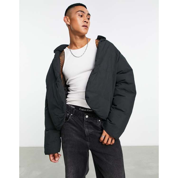 ASOS DESIGN cropped puffer jacket in black