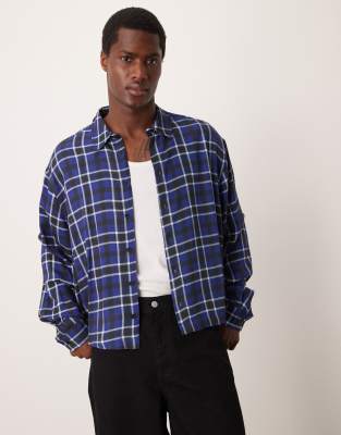 ASOS DESIGN oversized cropped shirt in blue check