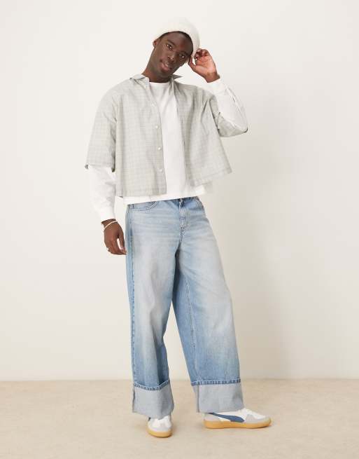 【SATIIIZ】Elos Oversized Fit Check Shirt Dipper cut over check shirt - satiiiz