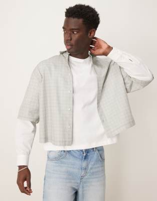 ASOS DESIGN ASOS DESIGN oversized cropped shirt with double layer sleeves in grey check